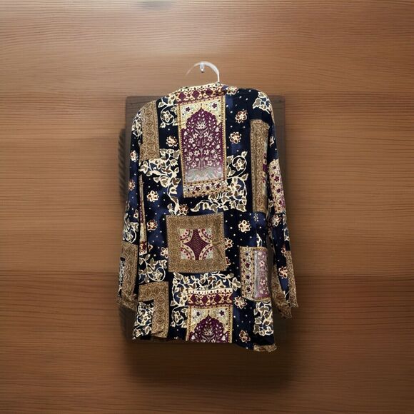 Blair Boutique Button Jacket Long Sleeve Maroon Green Geometric Design SZ 18 - Picture 3 of 8